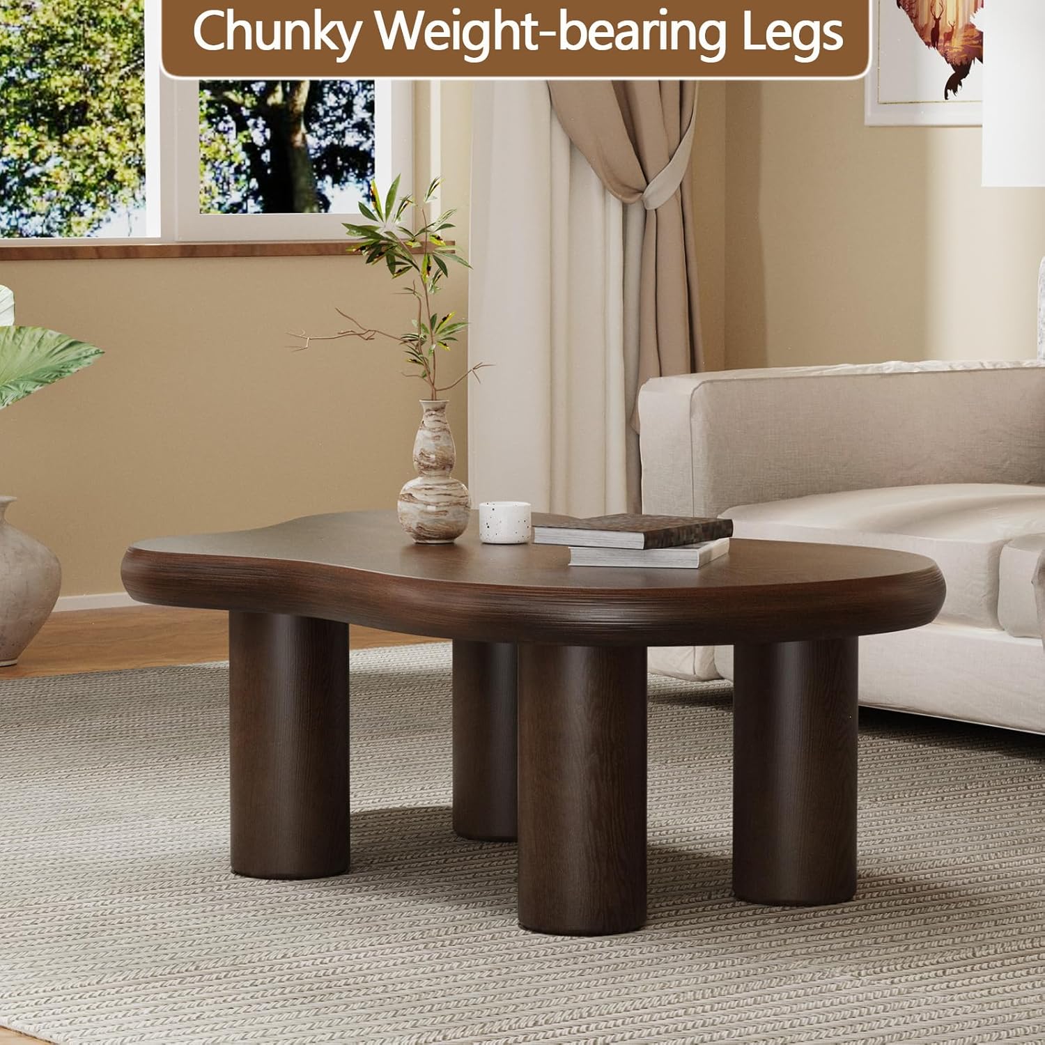 Cloud Couchtisch, modern, niedlich, unregelmäßig, einfacher Tee-/Mitteltisch für kleinen Raum, Beistelltisch für Wohnzimmer, Heimbüro, drinnen (Braun 116,8 x 78,7 x 38,9 cm (B x T x H)