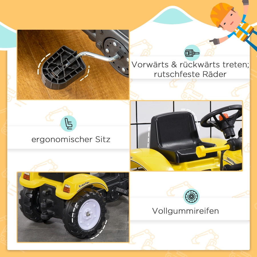 HOMCOM Trettraktor mit Schaufel schwarz, gelb
