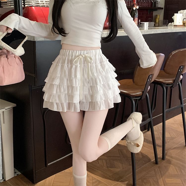 Joyciful - Hoge taille, effen, geplooide, gelaagde mini-A-lijn rok
