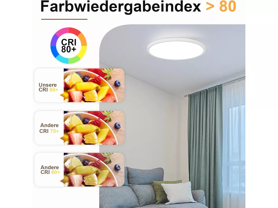 NETTLIFE Plafonnier LED plafonnier salle de bain - Lampe salle de bain Ø30cm plat rond 18W IP44