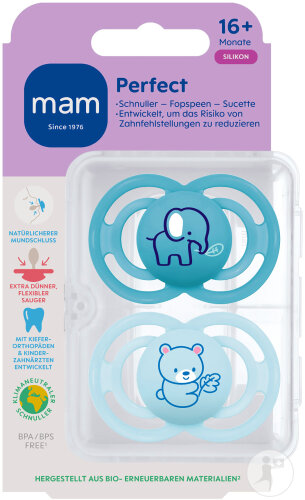 Mam Sucette Perfect Silicone Pure +16 Mois Bleu 2 Pièces