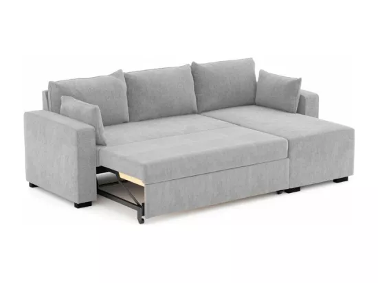 Canapé méridienne 3 places réversible en polyester gris clair