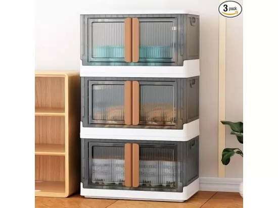 3pcs Boite de Rangement à Roulettes 32L - Caisses de Rangement Transparente - Pliable Empilable Pour Vetements Jouets Livres