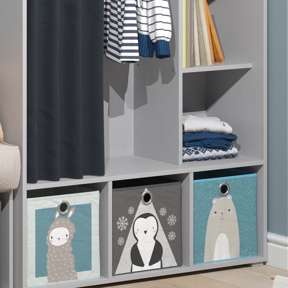 Vicco Kinderkleiderschrank Kinderzimmerschrank Kindergarderobe Luigi Hellgrau 106 x 178 cm modern Schrankregal Jugendzimmerschrank Organizer Vorhang Kleiderstange Fächer Aufbewahrung Spielzeugablage