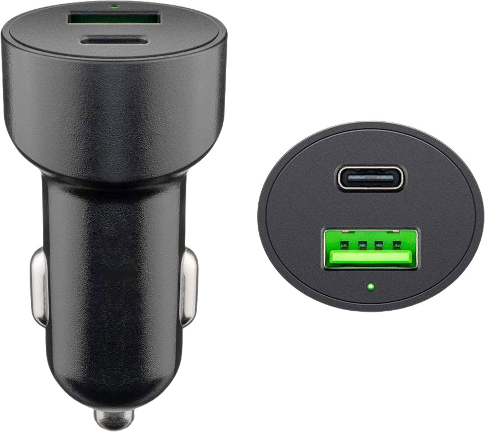 Goobay KFZ USB 2 Port 48W USB-C PD   QC3.0 sw PL Dual-USB Auto Schnellladegerät USB-C