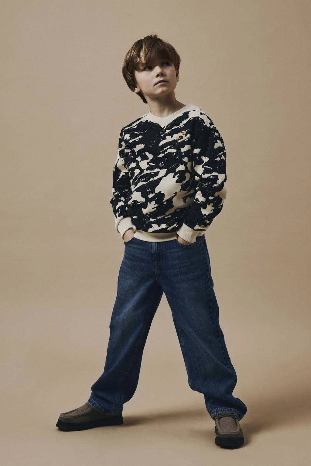 NAME IT sweater NKMNIFINGO met all over print zand/zwart