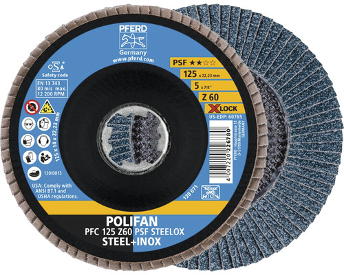 PFERD PSF STEELOX lamellenschijf voor staal/roestvast staal, Ø 125x22,23 mm, korrel 60, X-LOCK-opname