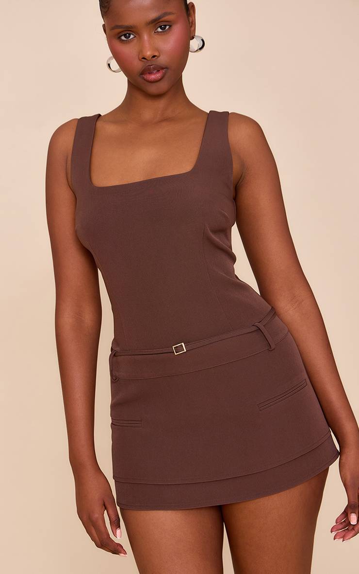 Chocolat Combi-short Jupe-short Avec Détail Ceinture Tissée