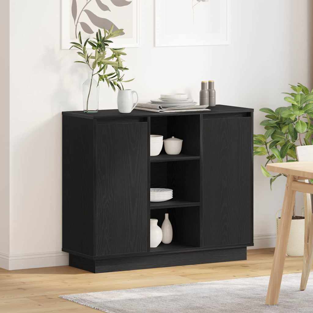 vidaXL Kast Zwart Eiken 90 x 32 x 75 cm Houtmateriaal