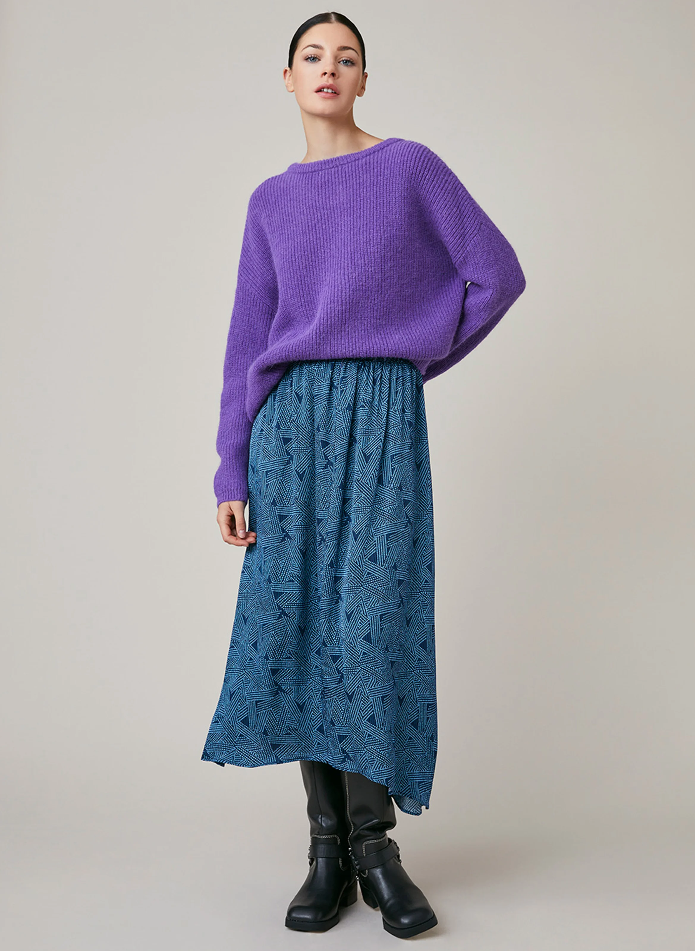 ERMAN - Gilet oversize col rond en laine mélangée | Violet