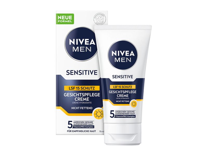 NIVEA MEN Gesichtscrème Sensitive LSF 15 75 ml Gesichtspflege mit Kamille-Extrakt reduziert Hautirritationen