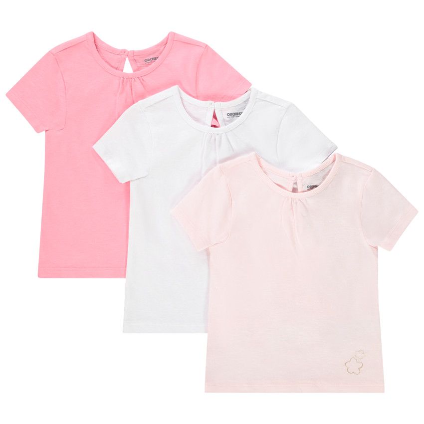 Lot de 3 t-shirts manches courtes unis pour bébé fille - Rose