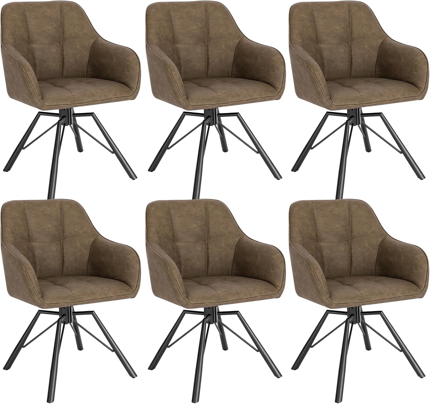 WOLTU Esszimmerstuhl drehbar 6er Set, Küchenstuhl, Polsterstuhl, Drehstuhl, bequemer Stuhl mit Armlehnen Rückenlehne, Armlehnenstuhl für Esszimmer Wohnzimmer, mit Kunstlederbezug, Braun