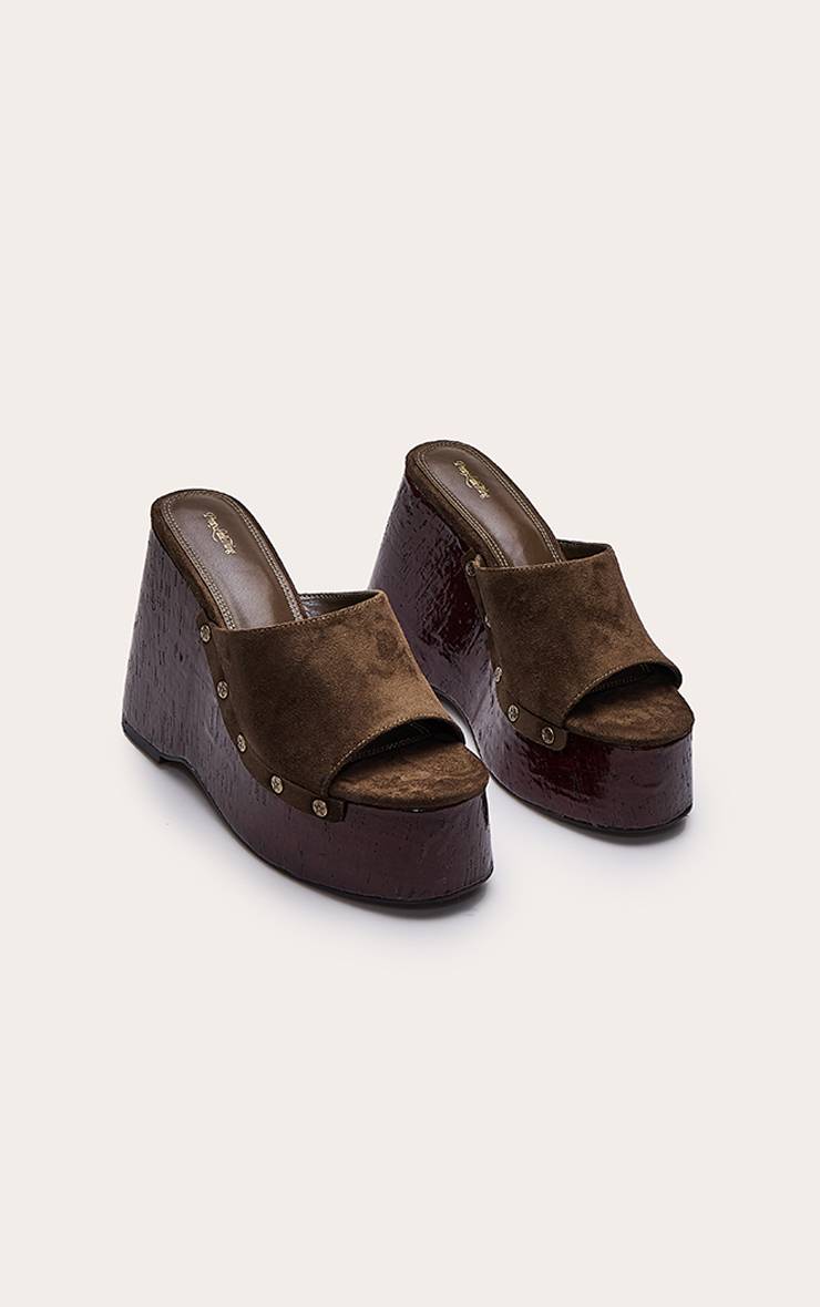 Kaki Mules Compensées À Clous En Synthétique