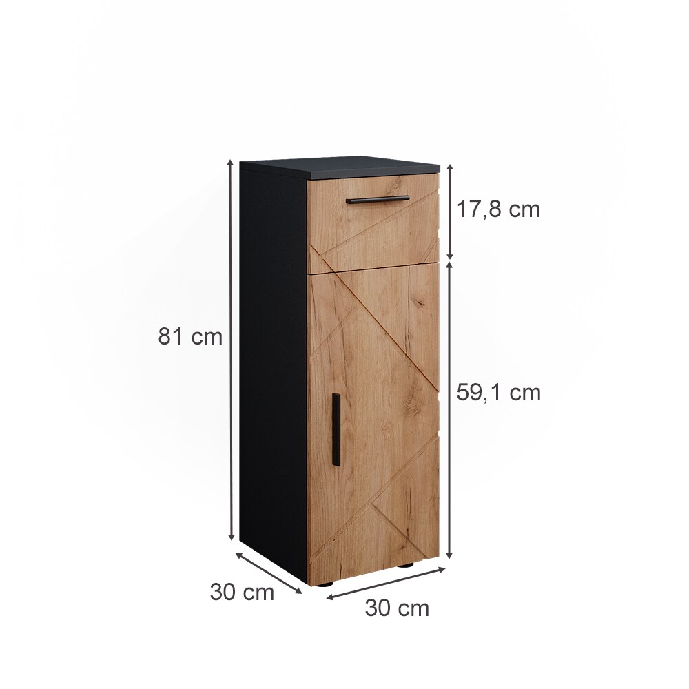 Vicco Midischrank Badschrank Badezimmermöbel Irma Anthrazit Eiche modern 30x81 cm Badezimmer Schrank Badmöbel Schranktür Schrankfach Schrankschublade Ablage Aufbewahrung