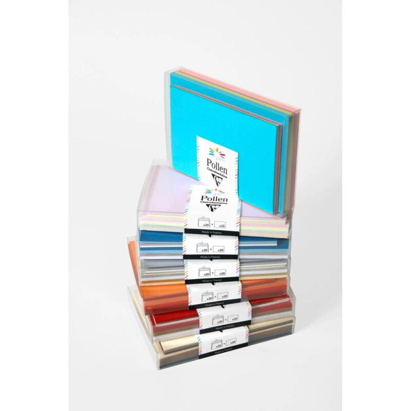 Coffret Pollen uni de 20 enveloppes 114x162mm + 20 cartes 110x155mm - Assortiment Casual - Assortiment