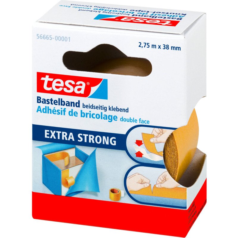 Ruban adhésif de bricolage double face Bastelband extra strong Tesa, 38 mm x 2,75 m transparent