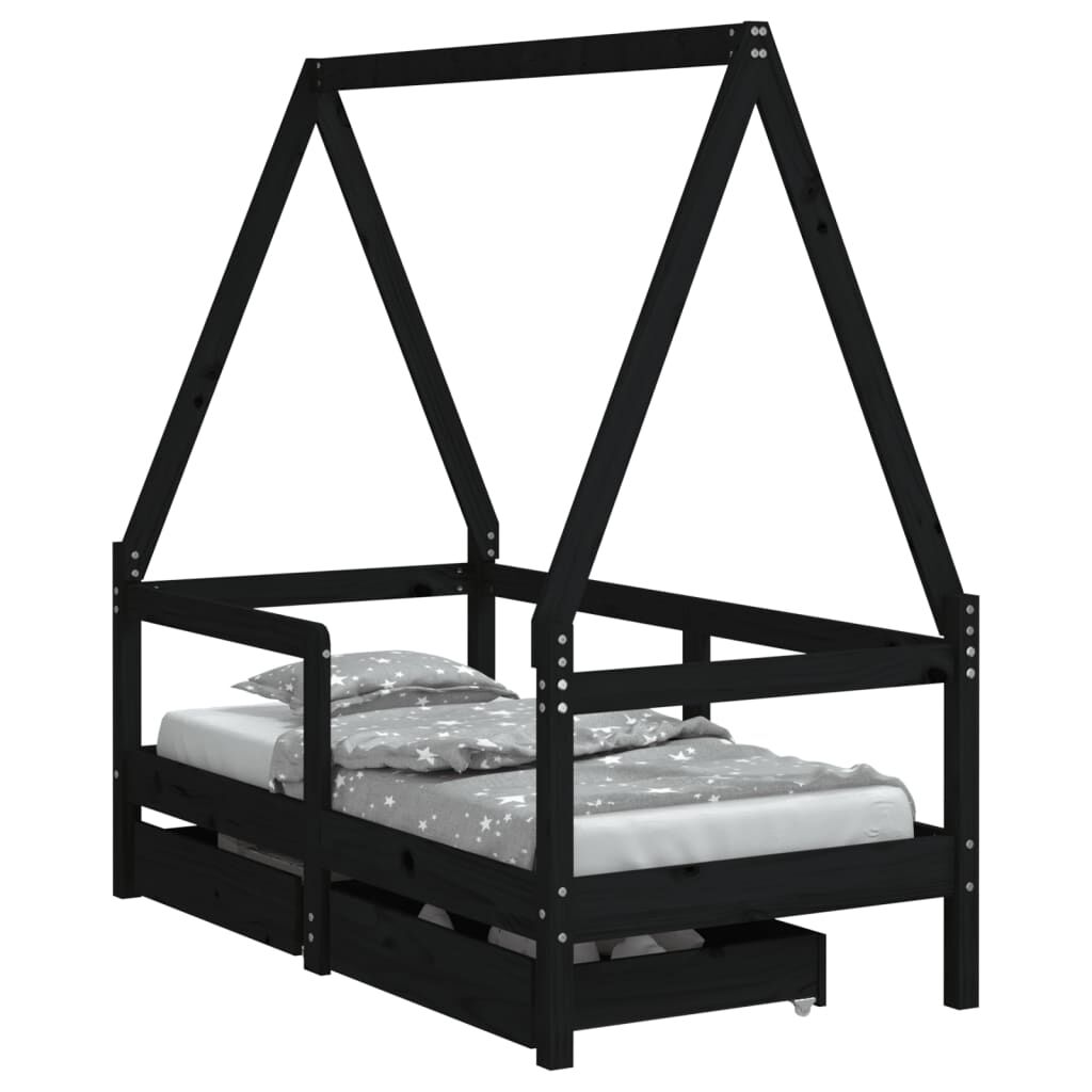 vidaXL Kinderbedframe met lades zwart 70x140 cm grenen