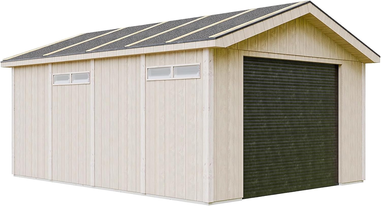 Garage Premium Qualität 17 m²- L378xB530 cm- Garage für Autos, Motorräder, Fahrräder, Gartengeräte - Konstruktion aus LP Smartside-Panels - Gartenhaus Timbela M991B-TUNDRA Grey