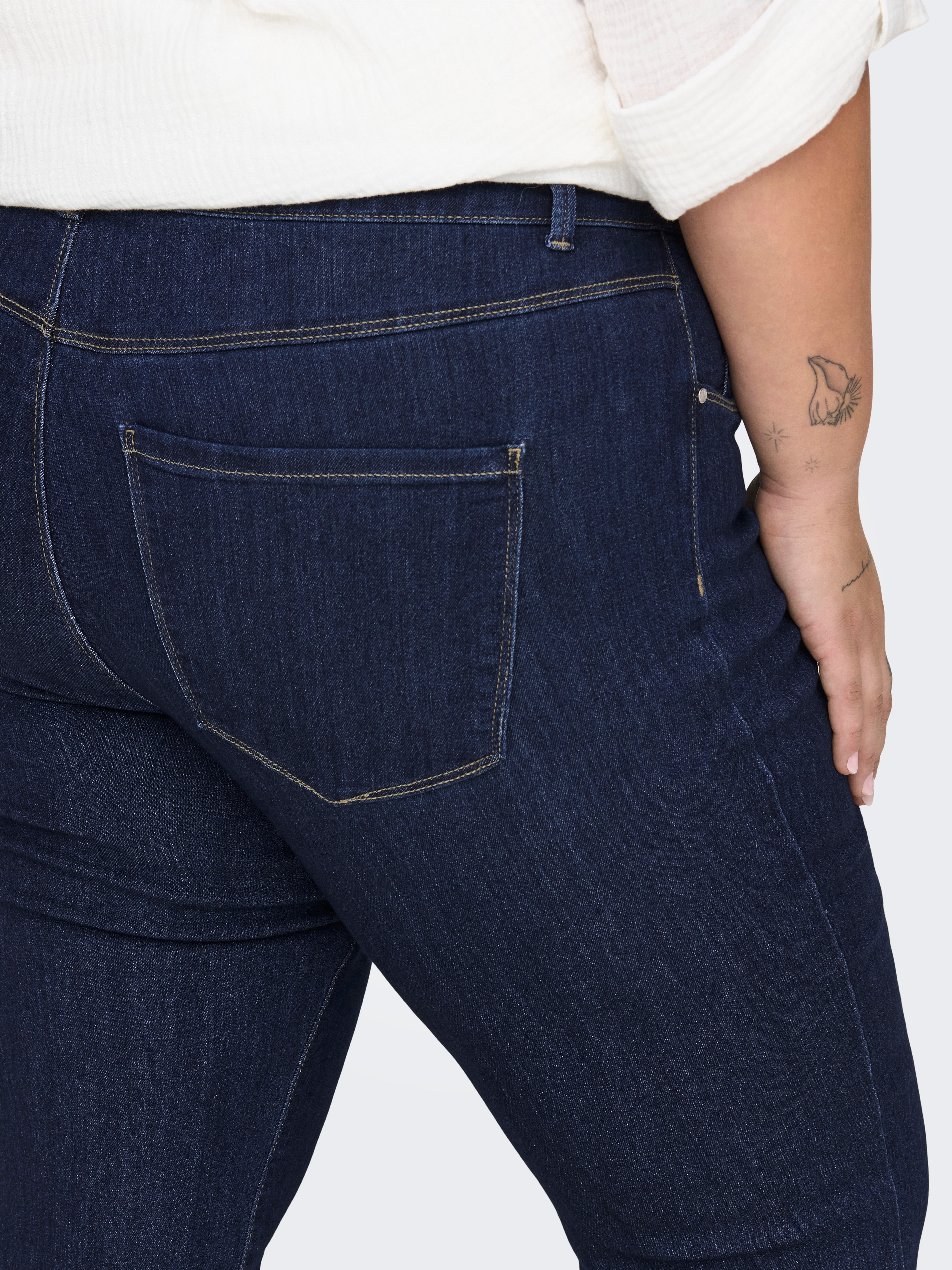 CARTHUNDER Mittlere Taille Ausgestellt Jeans Dark Blue Denim