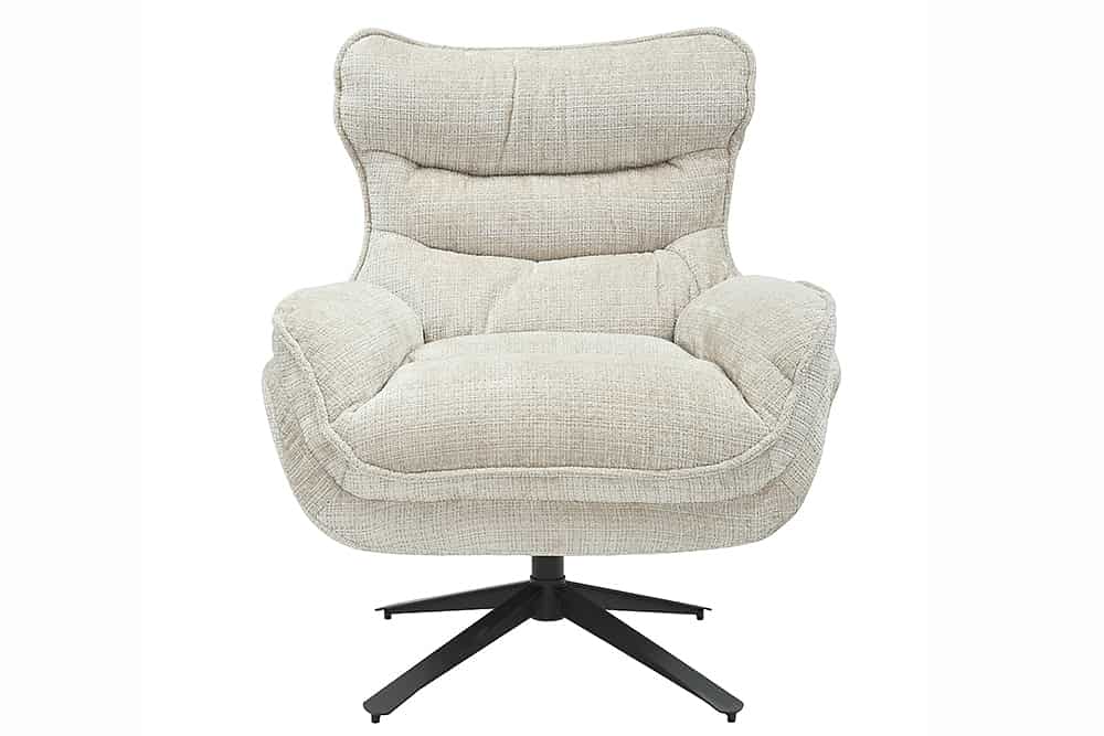 Drehbarer Sessel CLOUD champagner beige Chenille schwarz Metall