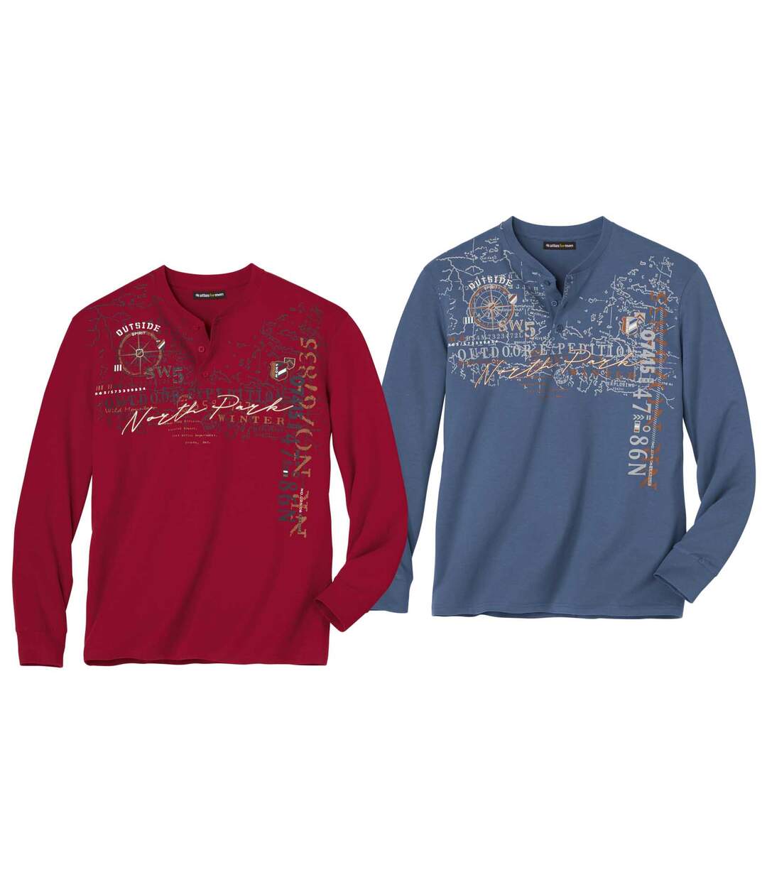 Lot de 2 Tee-Shirts Manches Longues Col Tunisien