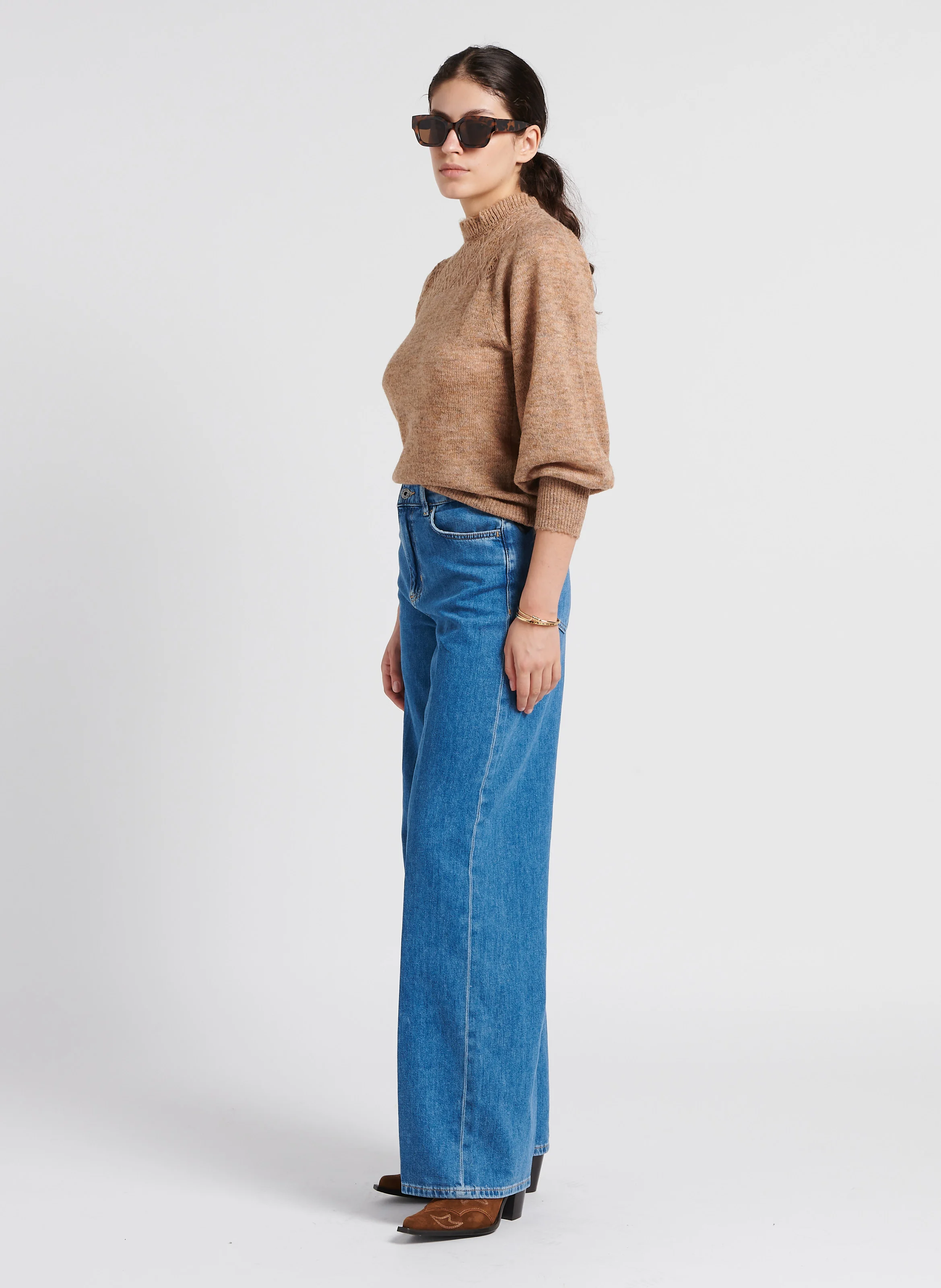 ANDREA 80 - Bottes western en cuir velours| Marron