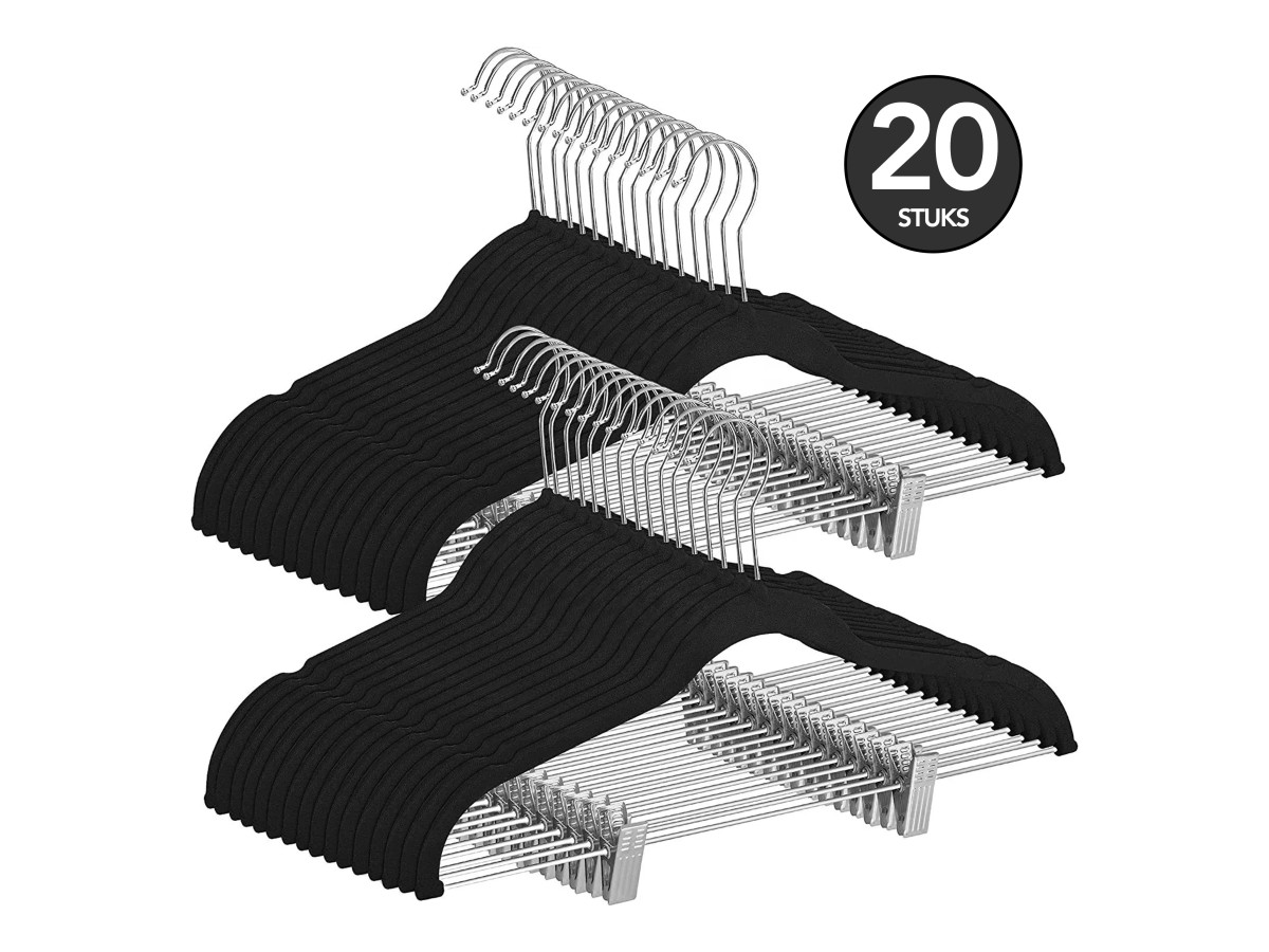 Brixy set van 20 kledinghangers met knijpers - Black