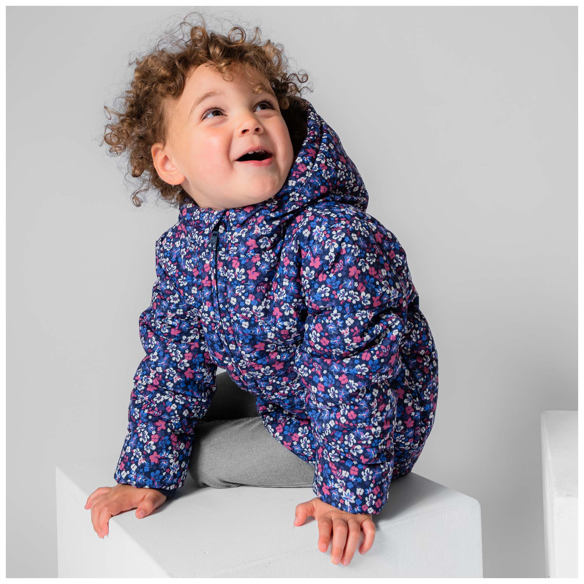 Prénatal peuter winterjas lange mouwen bloemen blauw