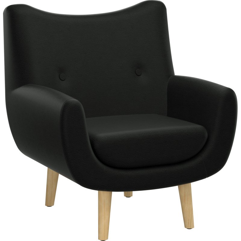 Fauteuil Luze, 1 place, pieds bois, revêtement simili cuir anthracite