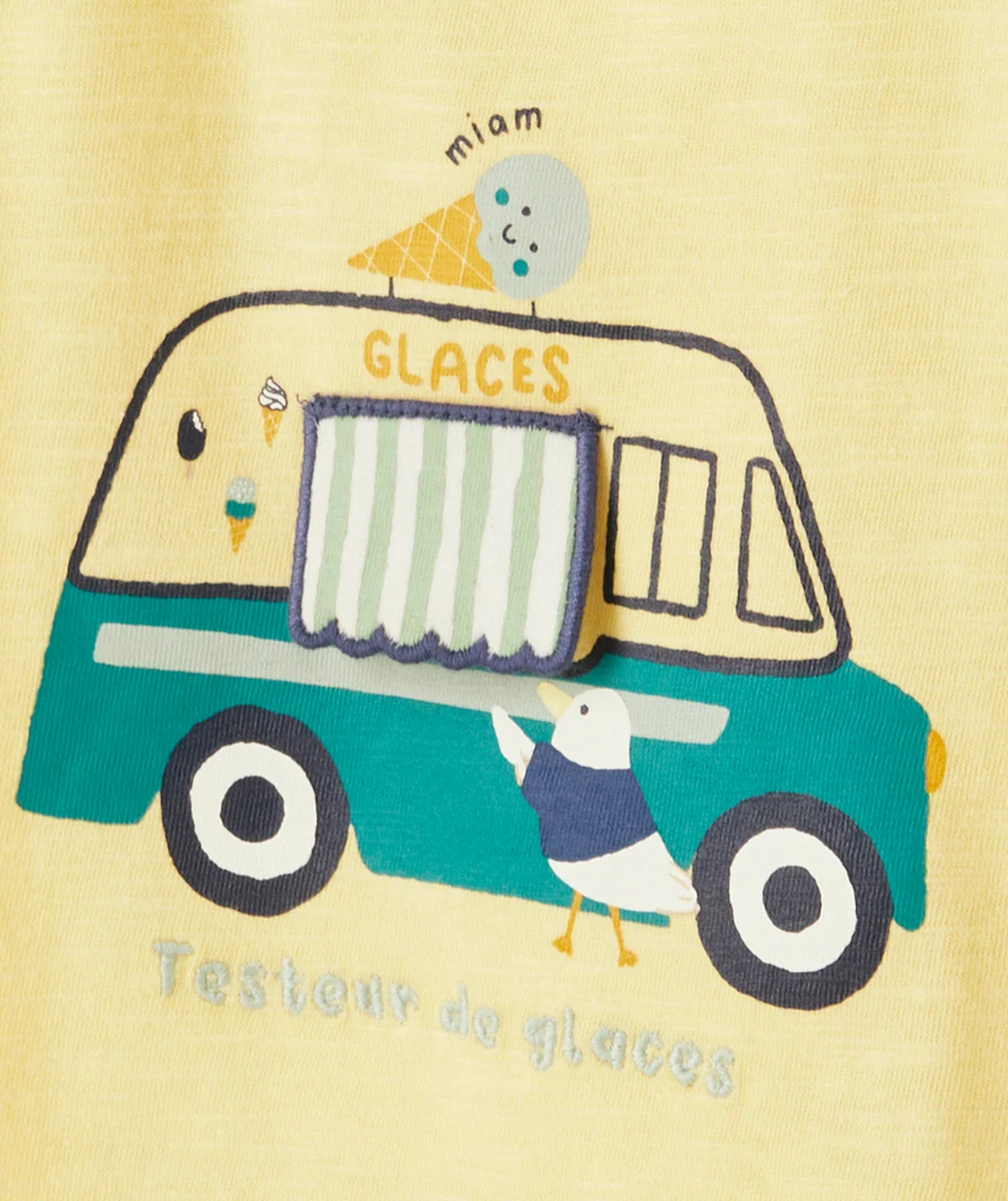 T-SHIRT BÉBÉ GARÇON JAUNE EN COTON BIOLOGIQUE AVEC VOITURE