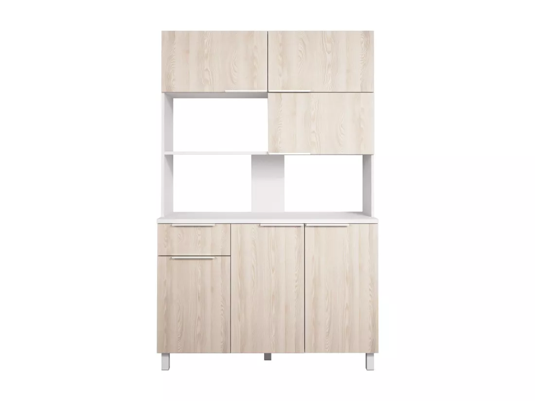 Buffet de cuisine avec 6 portes, 1 tiroir et 1 niche - Naturel clair et blanc - TRATTORIA