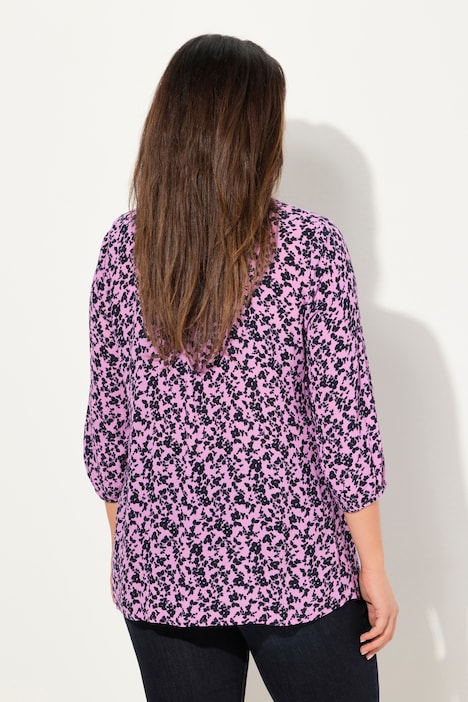 Smokbluse, Blüten, A-Linie, Rundhals, 3/4-Arm
