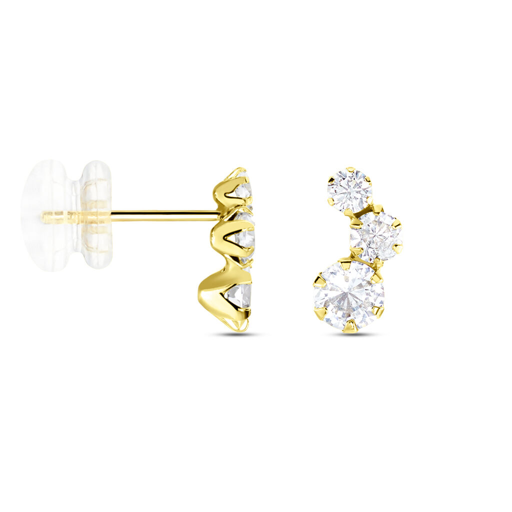 Boucles D'oreilles Puces Or Jaune Albizia Oxydes De Zirconium
