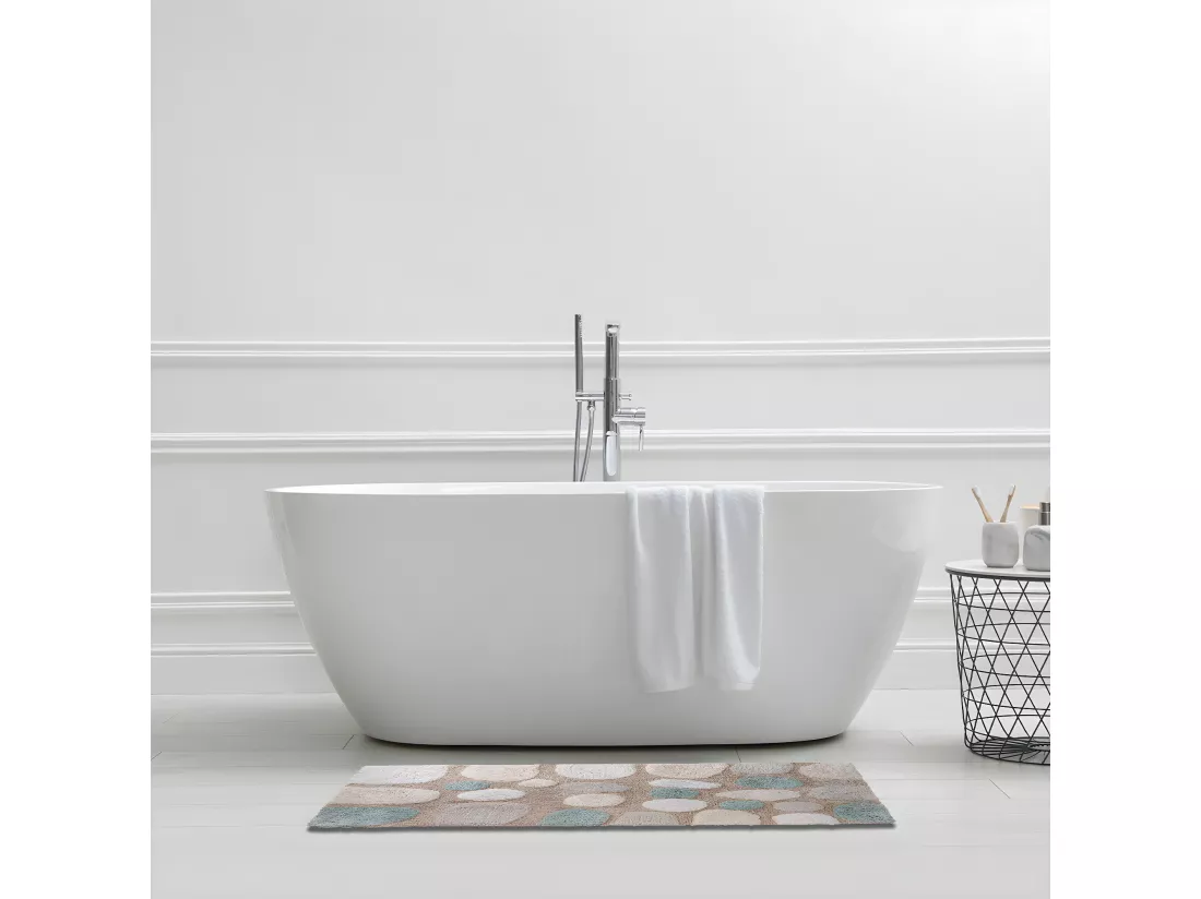 Tapis de bain déco galet en coton tufté 60x120cm