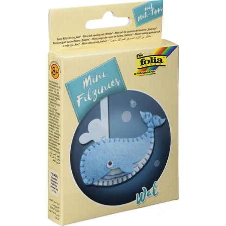 Folia Filz Nähset für Kinder Mini Filzinie, Anhänger Wal, 9 teilig