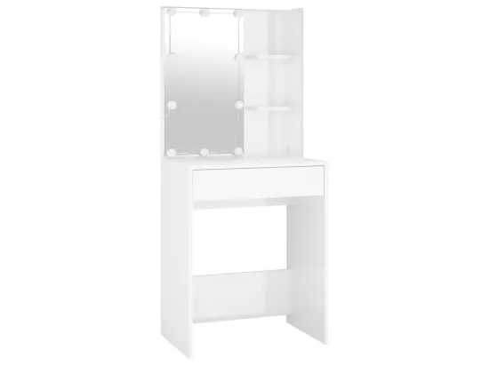 Ensemble de coiffeuse avec LED Blanc brillant Bois d'ingénierie