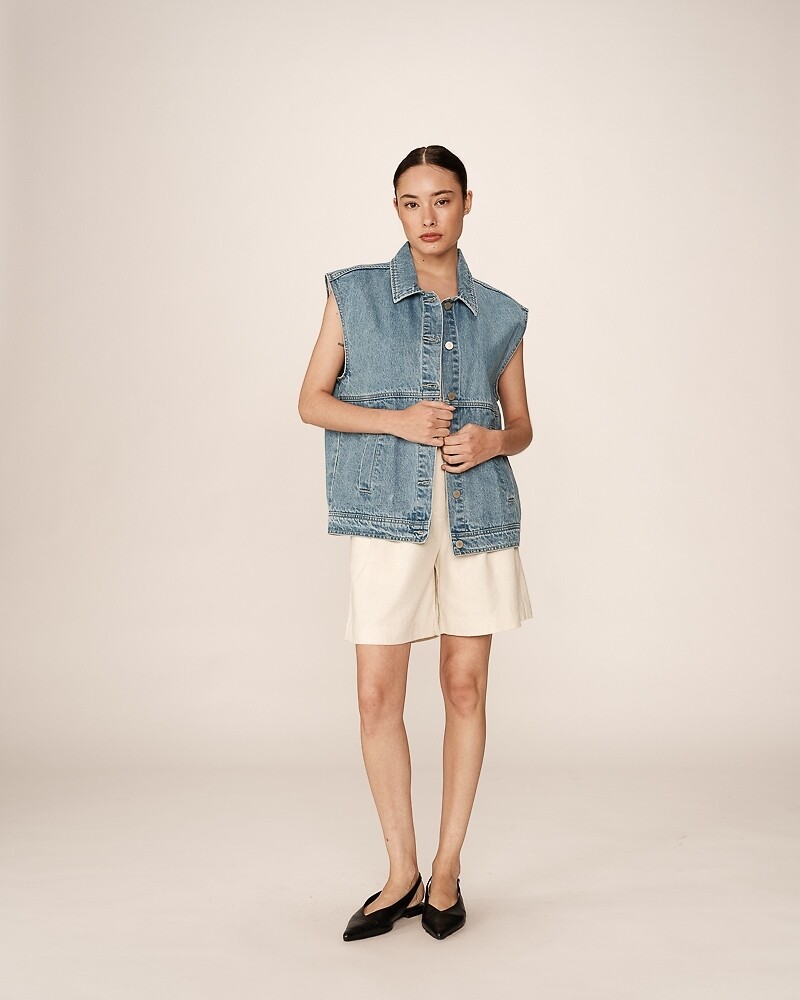 GRACE & MILA<br>Colete jeans oversized sem mangas PAULETTE