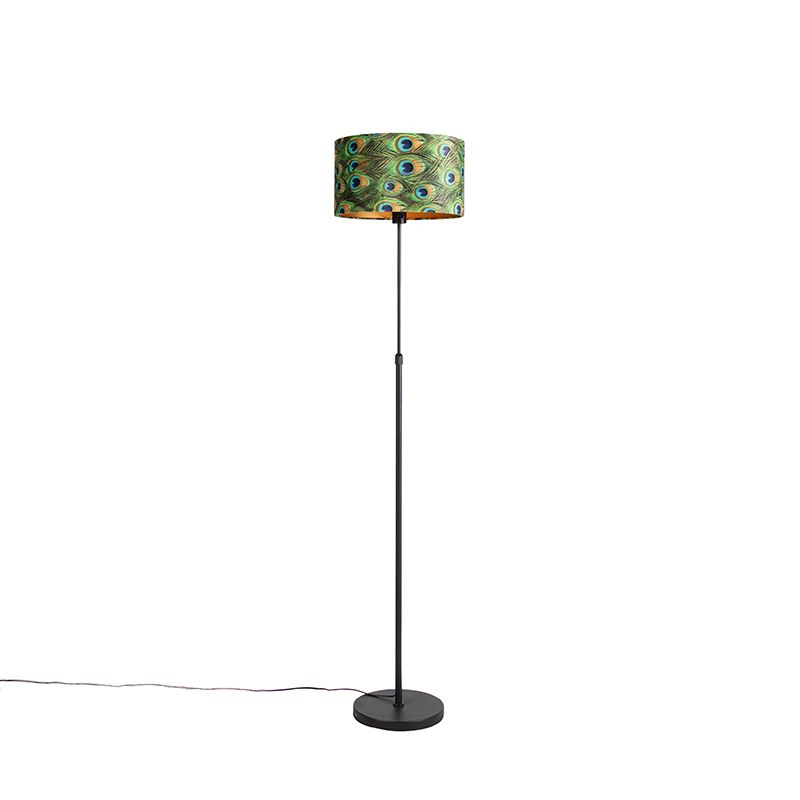 Zwarte vloerlamp met velours kap pauw met goud 35 cm - Parte