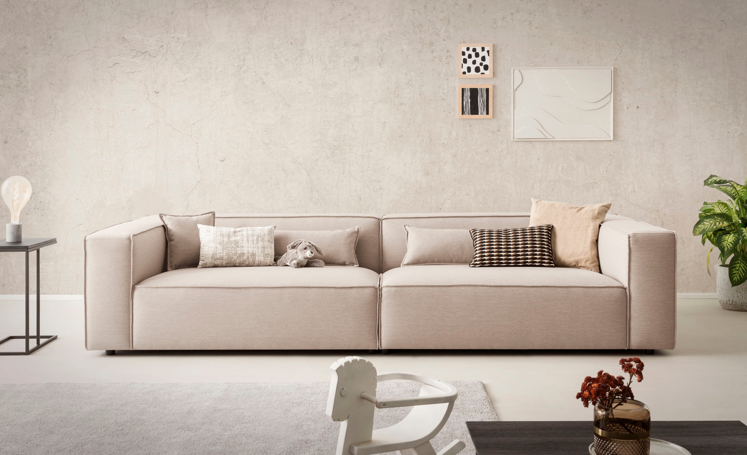 LeGer Home by Lena Gercke 3-Sitzer »PIARA XXL, Sofa mit Kedernaht in Cord, Leinenoptik o. Strukturstoff« schwarze Füsse, bequemer Sitzkomfort, extra tiefe Sitzfläche