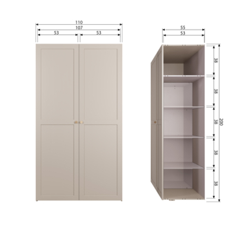 WOOOD kledingkast Silko beige 210x101x55 cm