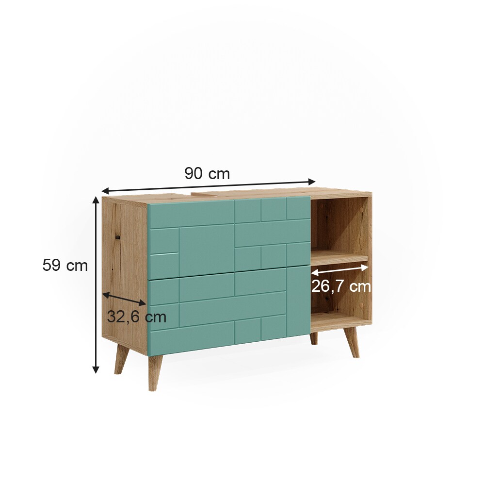 Vicco Waschtischunterschrank Rudi 90 x 59 cm, Eiche Evoke Mintgrün, Badschrank