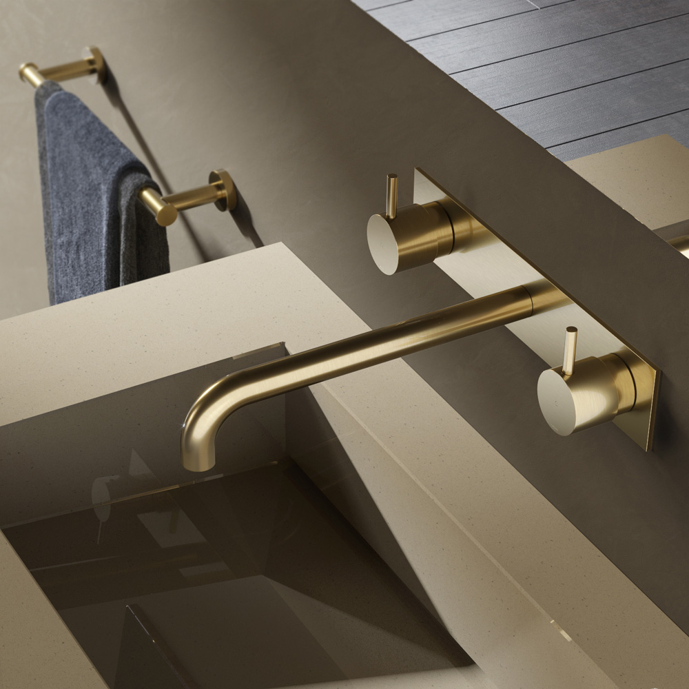 Hotbath Cobber inbouw wastafelkraan 25cm met plaat geborsteld messing