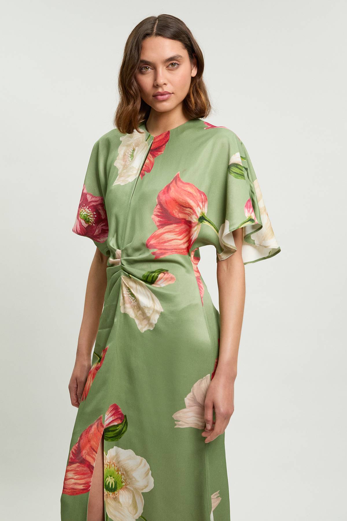 KarenMillen Robe Longue En Crêpe Satiné De Viscose Tissé À Imprimé Floral