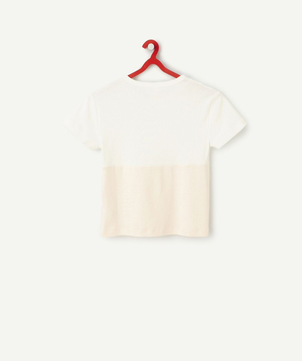 T-SHIRT À MANCHES COURTES FILLE EN FIBRES RECYCLÉES BLANC ET ROSE PÂLE