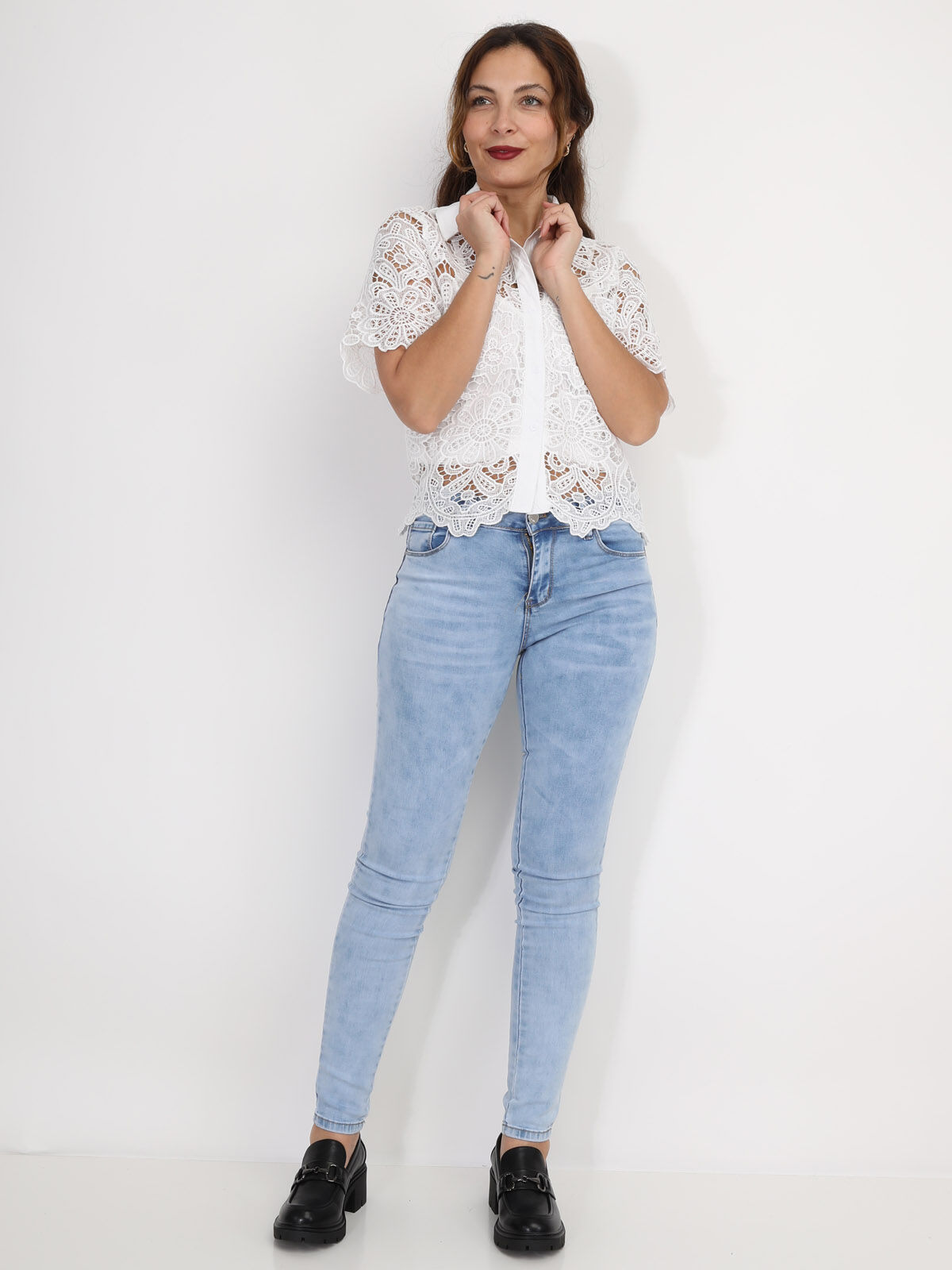 Chemise en dentelle crochet florale- Blanc