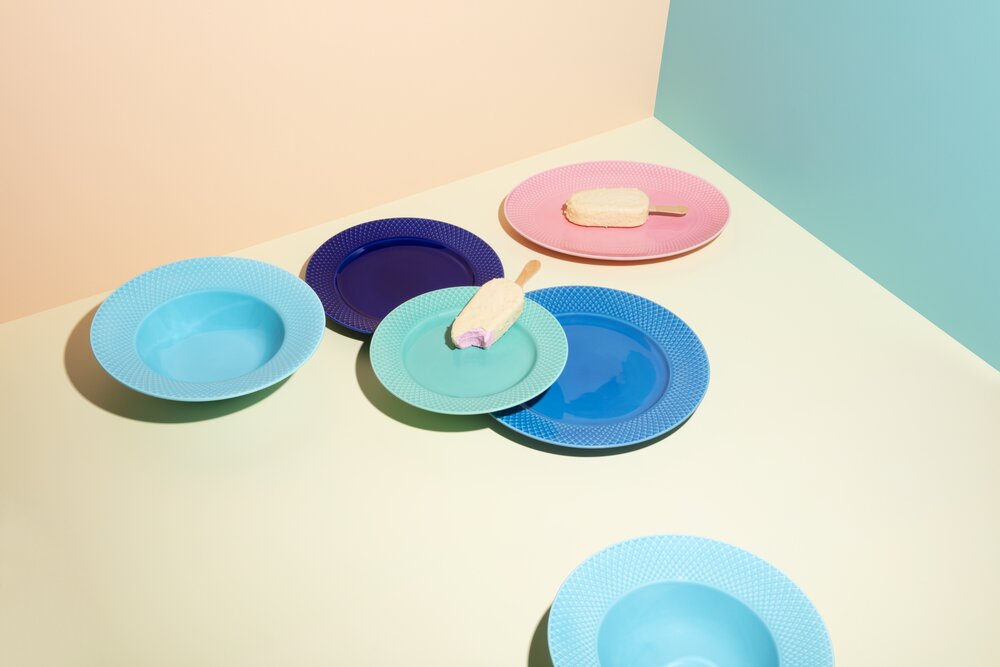 Lyngby Porcelæn  Rhombe Color middagstallerken, blå - Ø27 cm
