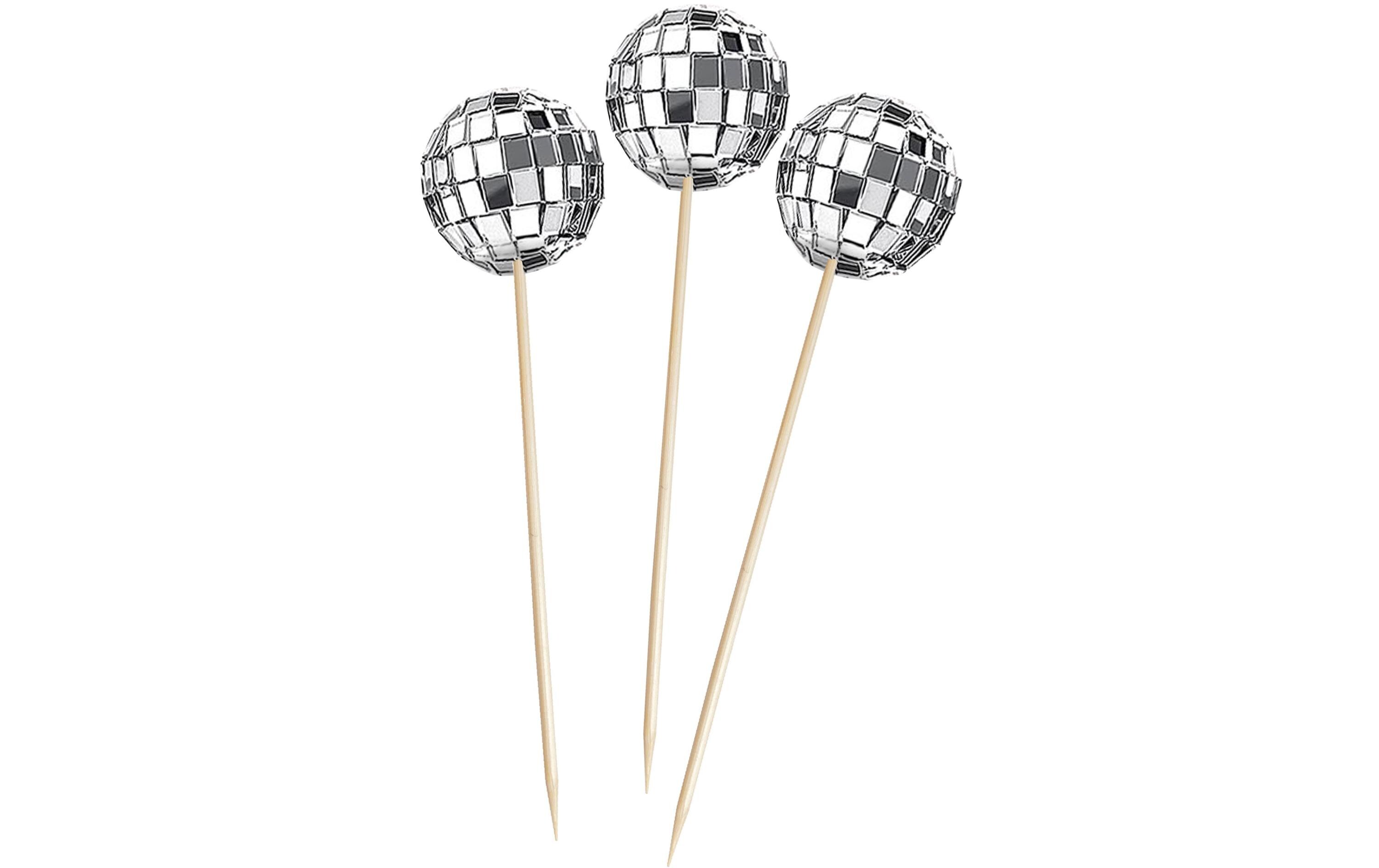 Einweg-Party-Piekser Discokugel 15 Stück SilberAperosticks