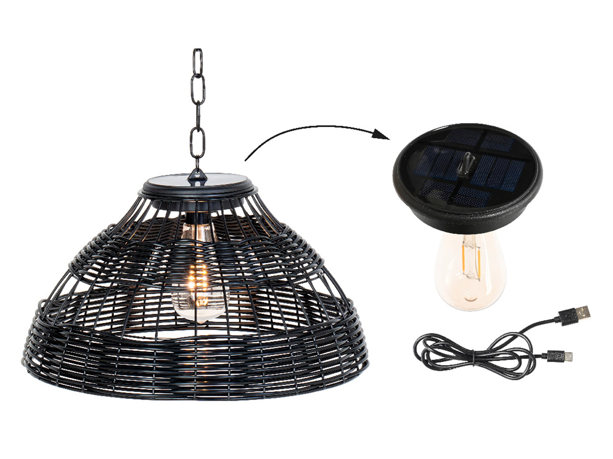 Lumineo Black rieten solar hanglamp