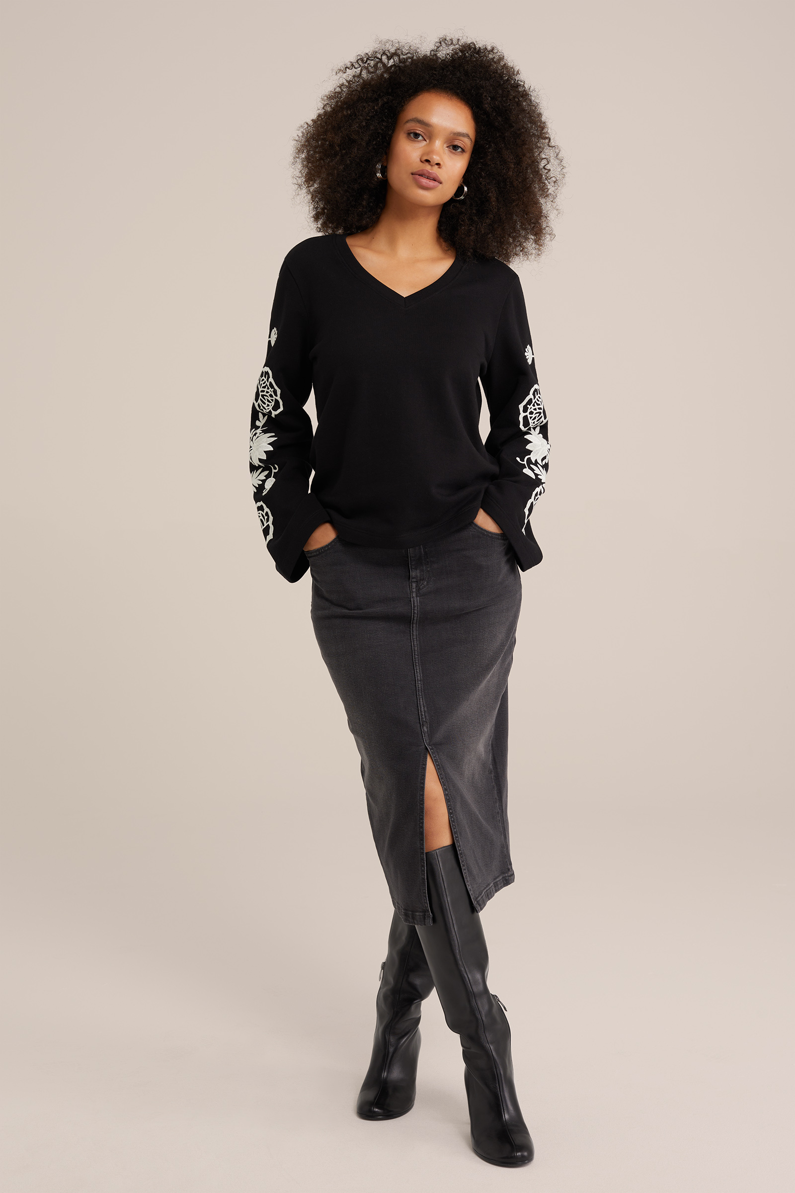 sweater met embroidery WE Fashion Zwart